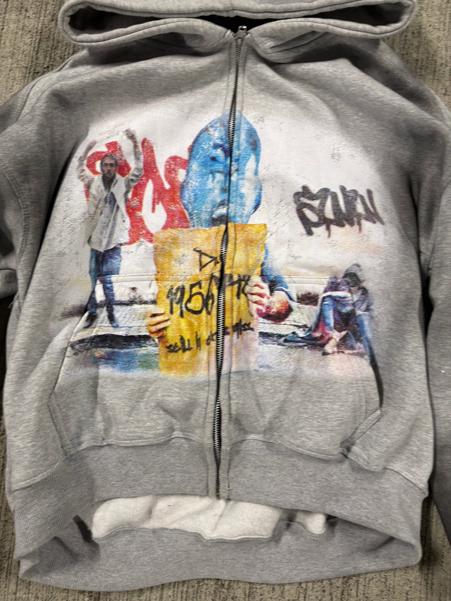 “Life sucks”distressed zip up