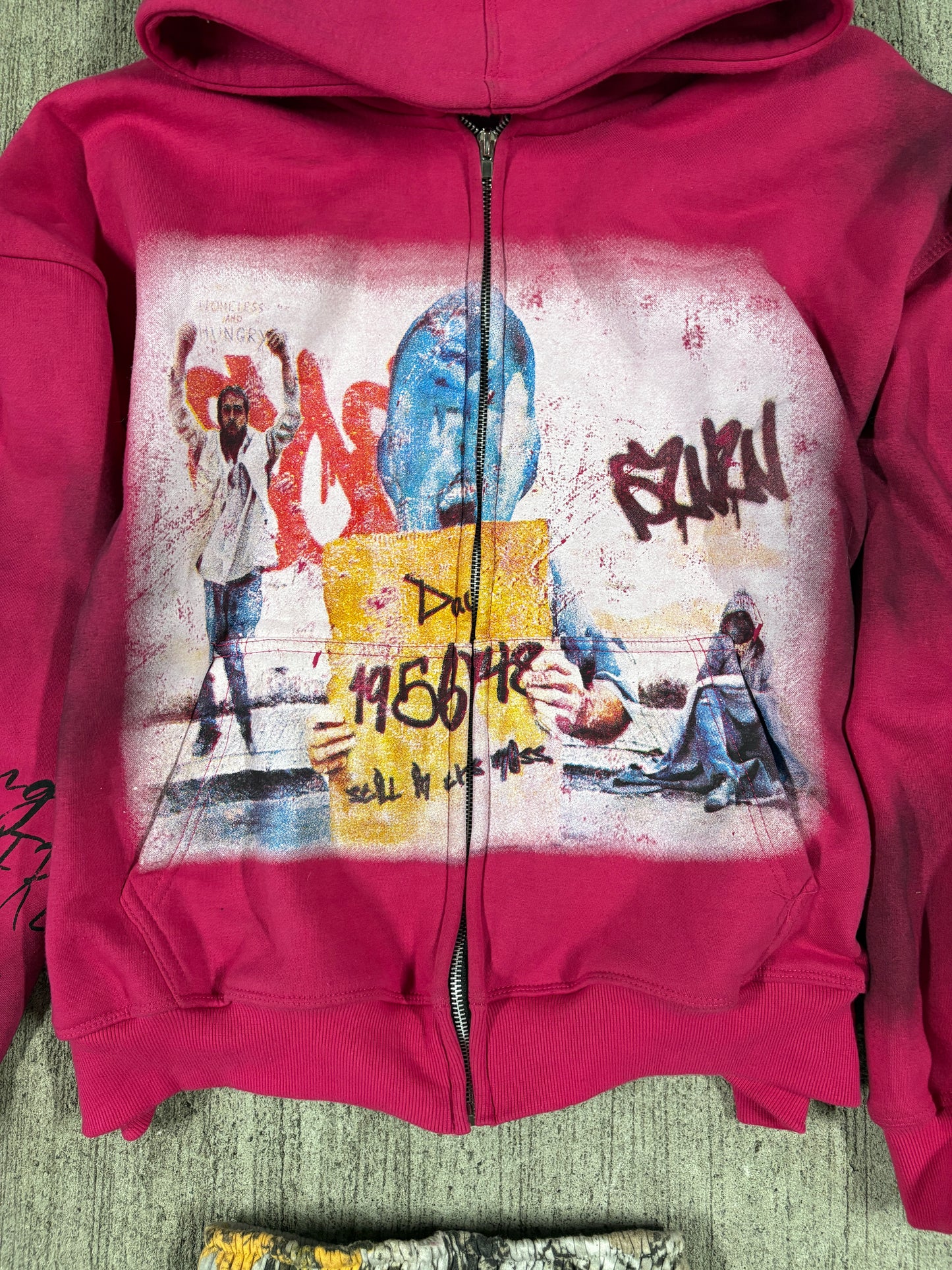 “Life sucks”distressed zip up