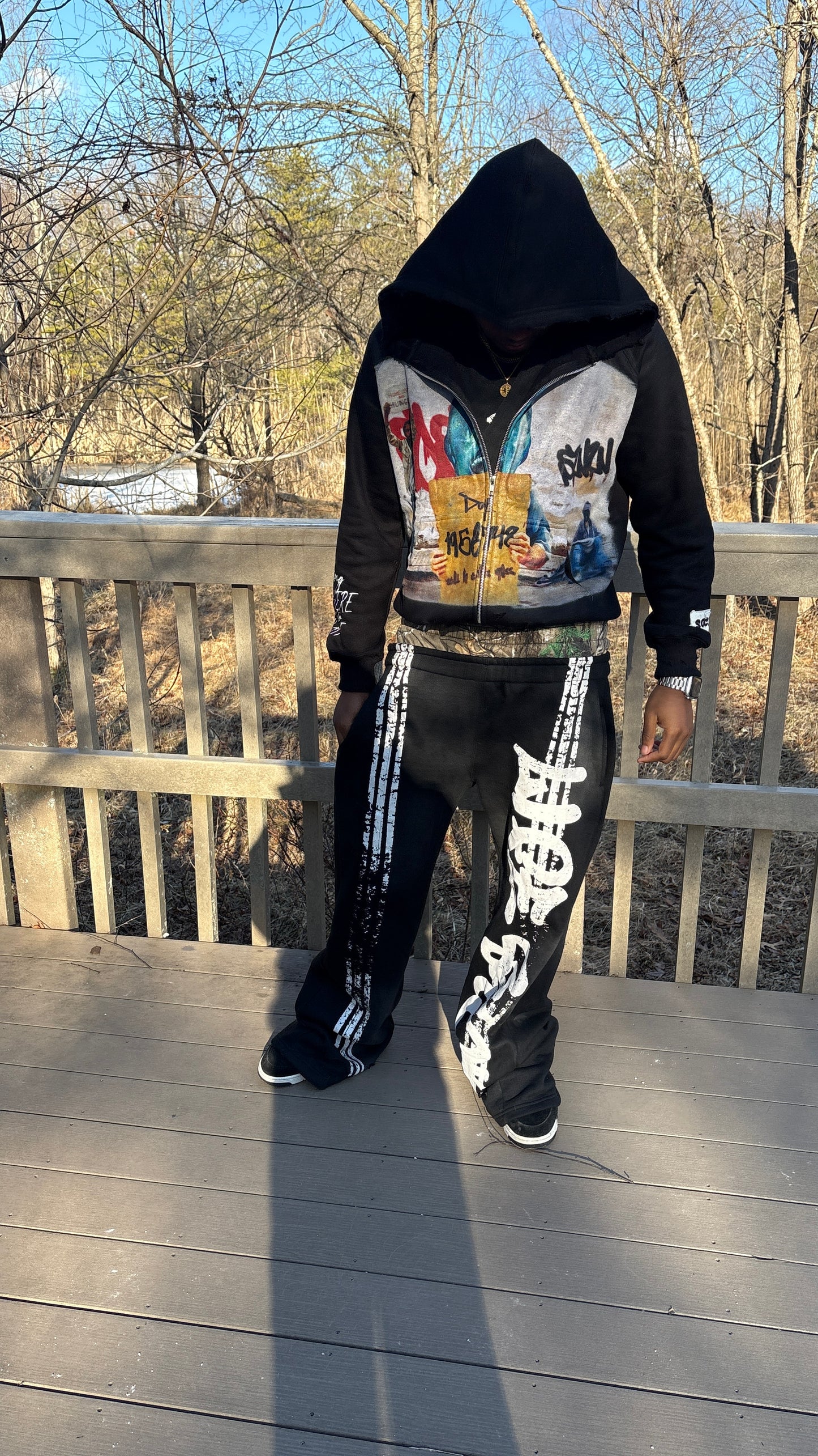 “Life sucks“ double layer acid wash sweatpants