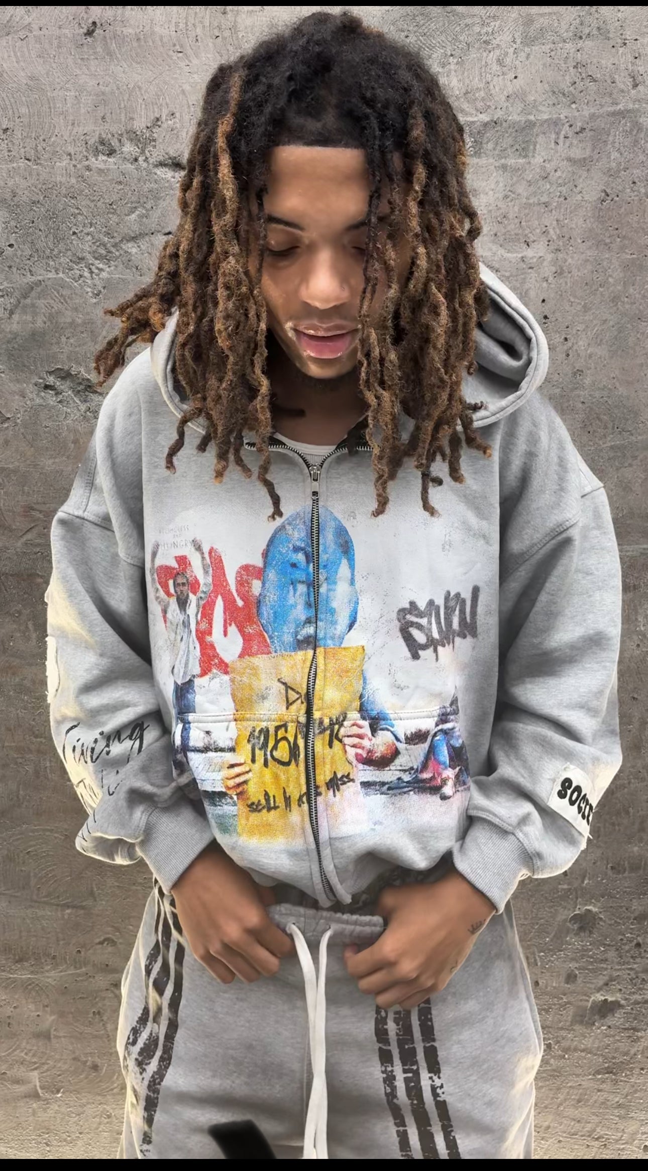 “Life sucks”distressed zip up