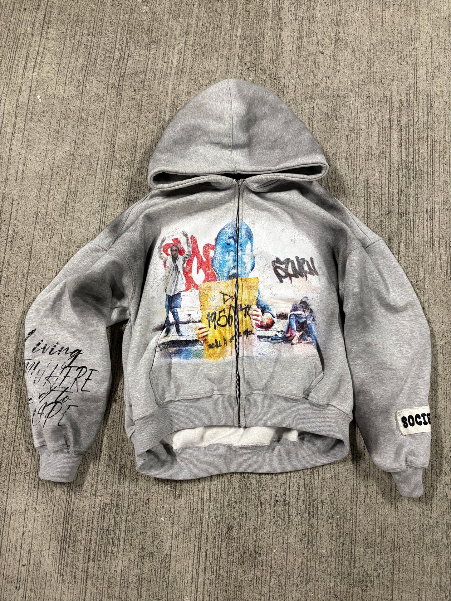 “Life sucks”distressed zip up