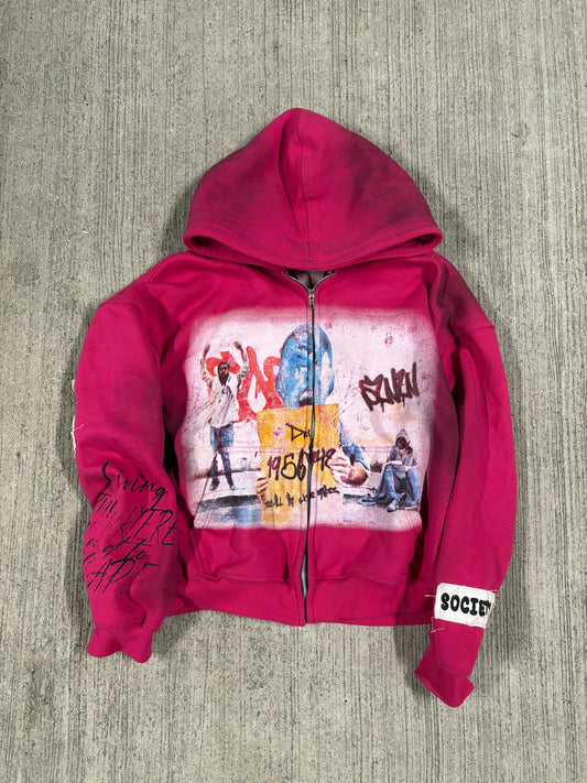 “Life sucks”distressed zip up